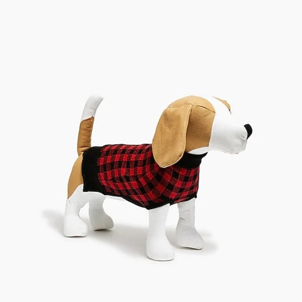 NWT J. Crew Crew Mutts Dog Sweater in Red and Black Buffalo Plaid size M/L